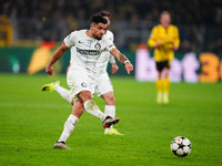 Jusuf Gazibegovic of SK Sturm Graz  shoots on goal during the Champions League Round 4 match between Borussia Dortmund v SK Sturm Graz at th...