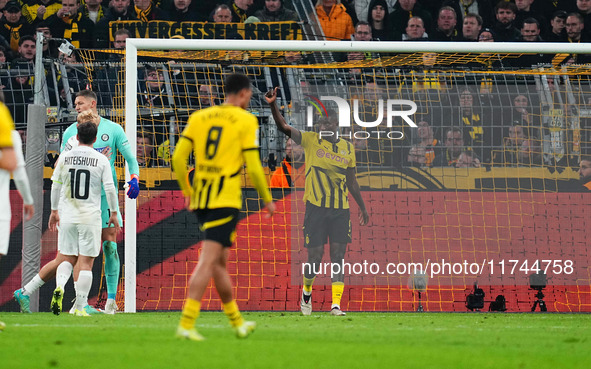 Serhou Guirassy of Borussia Dortmund  gestures during the Champions League Round 4 match between Borussia Dortmund v SK Sturm Graz at the Si...