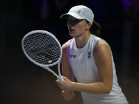 RIYADH, SAUDI ARABIA - NOVEMBER 05: Iga Swiatek of Poland during her match against Coco Gauff of USA, on day 4 of the 2024 WTA Finals, part...