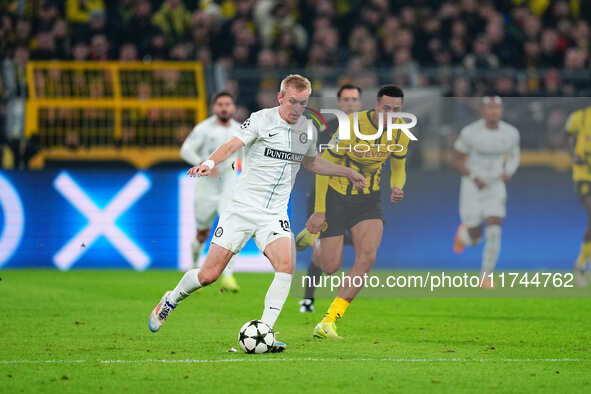 Mika Biereth of SK Sturm Graz  controls the ball during the Champions League Round 4 match between Borussia Dortmund v SK Sturm Graz at the...