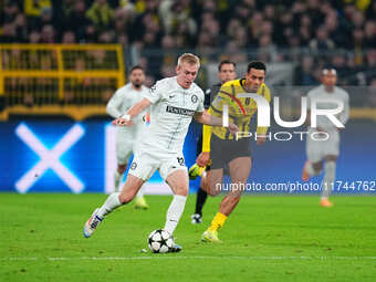 Mika Biereth of SK Sturm Graz  controls the ball during the Champions League Round 4 match between Borussia Dortmund v SK Sturm Graz at the...