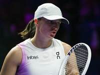 RIYADH, SAUDI ARABIA - NOVEMBER 05: Iga Swiatek of Poland during her match against Coco Gauff of USA, on day 4 of the 2024 WTA Finals, part...