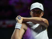 RIYADH, SAUDI ARABIA - NOVEMBER 05: Iga Swiatek of Poland during her match against Coco Gauff of USA, on day 4 of the 2024 WTA Finals, part...