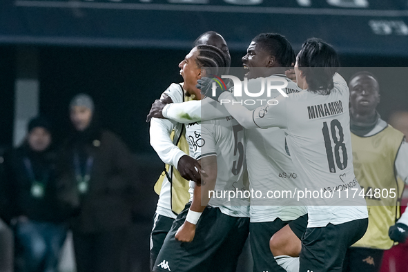 Thilo Kehrer of AS Monaco celebrates after scoring first goal during the UEFA Champions League 2024/25 League Phase MD4 match between Bologn...