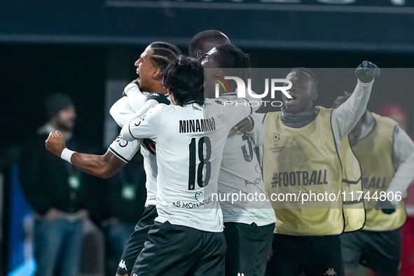 Thilo Kehrer of AS Monaco celebrates after scoring first goal during the UEFA Champions League 2024/25 League Phase MD4 match between Bologn...