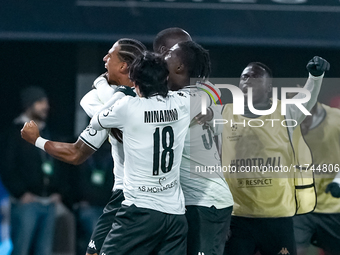 Thilo Kehrer of AS Monaco celebrates after scoring first goal during the UEFA Champions League 2024/25 League Phase MD4 match between Bologn...