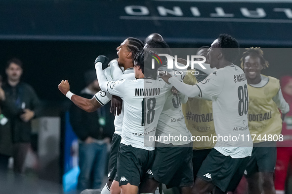 Thilo Kehrer of AS Monaco celebrates after scoring first goal during the UEFA Champions League 2024/25 League Phase MD4 match between Bologn...