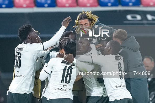 Thilo Kehrer of AS Monaco celebrates after scoring first goal during the UEFA Champions League 2024/25 League Phase MD4 match between Bologn...