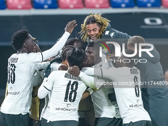 Thilo Kehrer of AS Monaco celebrates after scoring first goal during the UEFA Champions League 2024/25 League Phase MD4 match between Bologn...