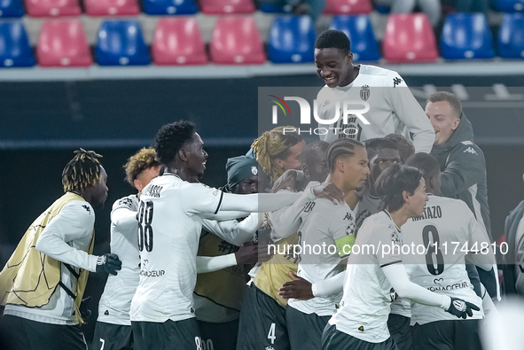 Thilo Kehrer of AS Monaco celebrates after scoring first goal during the UEFA Champions League 2024/25 League Phase MD4 match between Bologn...