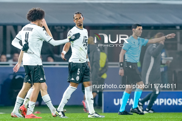 Thilo Kehrer of AS Monaco celebrates after scoring first goal during the UEFA Champions League 2024/25 League Phase MD4 match between Bologn...