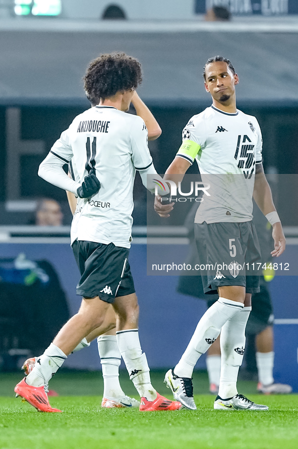 Thilo Kehrer of AS Monaco celebrates after scoring first goal during the UEFA Champions League 2024/25 League Phase MD4 match between Bologn...