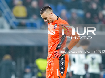 Lukasz Skorupski of Bologna FC looks dejected after Thilo Kehrer of AS Monaco scored first goal during the UEFA Champions League 2024/25 Lea...