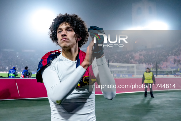 Maghnes Akliouche of AS Monaco celebrates the victory during the UEFA Champions League 2024/25 League Phase MD4 match between Bologna FC and...