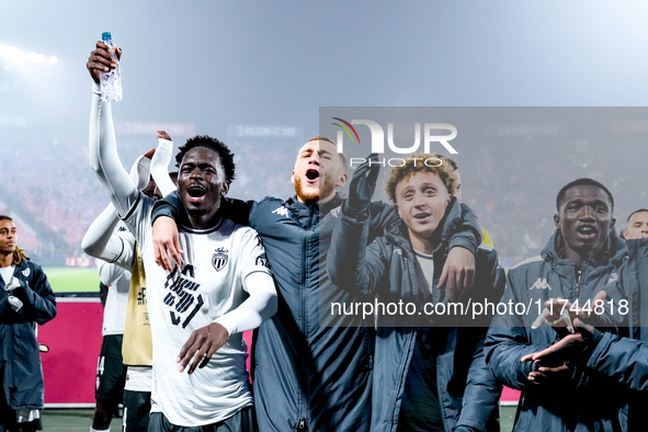 Players of Monaco celebrate the victory during the UEFA Champions League 2024/25 League Phase MD4 match between Bologna FC and AS Monaco at...