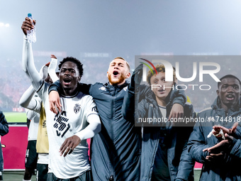 Players of Monaco celebrate the victory during the UEFA Champions League 2024/25 League Phase MD4 match between Bologna FC and AS Monaco at...