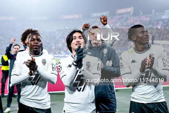 Breel Embolo of AS Monaco and Takumi Minamino of AS Monaco celebrate the victory during the UEFA Champions League 2024/25 League Phase MD4 m...