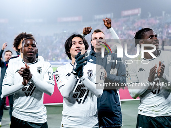 Breel Embolo of AS Monaco and Takumi Minamino of AS Monaco celebrate the victory during the UEFA Champions League 2024/25 League Phase MD4 m...