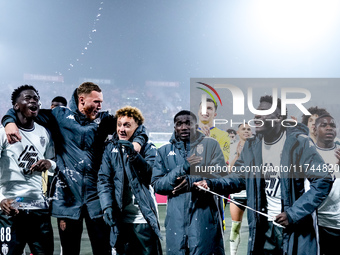 Players of Monaco celebrate the victory during the UEFA Champions League 2024/25 League Phase MD4 match between Bologna FC and AS Monaco at...