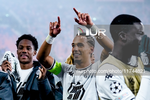 Thilo Kehrer of AS Monaco celebrates the victory during the UEFA Champions League 2024/25 League Phase MD4 match between Bologna FC and AS M...