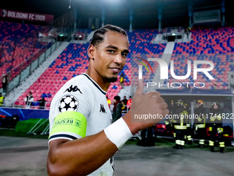 Thilo Kehrer of AS Monaco celebrates the victory during the UEFA Champions League 2024/25 League Phase MD4 match between Bologna FC and AS M...