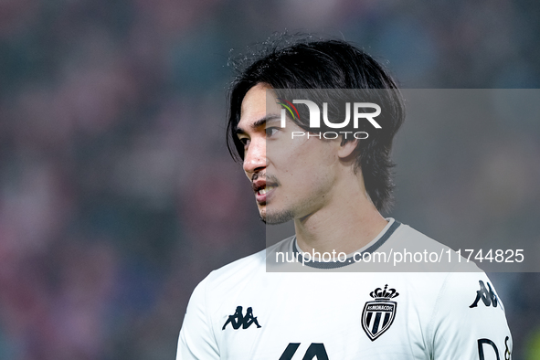 Takumi Minamino of AS Monaco looks on during the UEFA Champions League 2024/25 League Phase MD4 match between Bologna FC and AS Monaco at St...