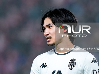 Takumi Minamino of AS Monaco looks on during the UEFA Champions League 2024/25 League Phase MD4 match between Bologna FC and AS Monaco at St...