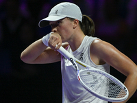 RIYADH, SAUDI ARABIA - NOVEMBER 05: Iga Swiatek of Poland during her match against Coco Gauff of USA, on day 4 of the 2024 WTA Finals, part...