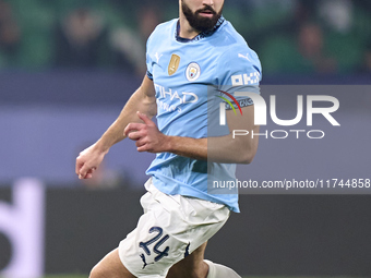 Josko Gvardiol of Manchester City is in action during the UEFA Champions League match between Sporting CP and Manchester City at Jose Alvala...