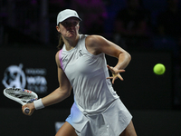 RIYADH, SAUDI ARABIA - NOVEMBER 05: Iga Swiatek of Poland during her match against Coco Gauff of USA, on day 4 of the 2024 WTA Finals, part...