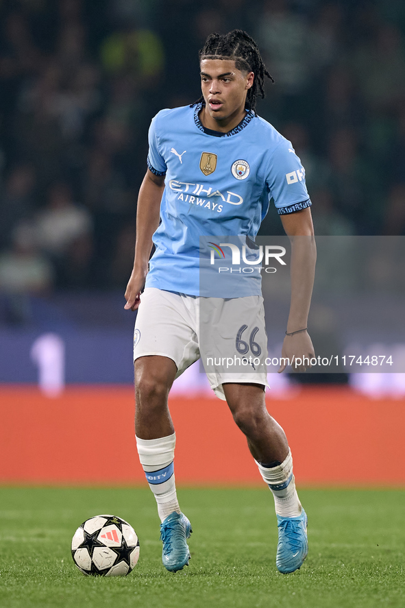 Jahmai Simpson-Pusey of Manchester City is in action during the UEFA Champions League match between Sporting CP and Manchester City at Jose...