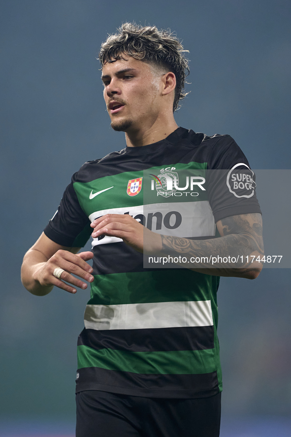 Maxi Araujo of Sporting CP looks on during the UEFA Champions League match between Sporting CP and Manchester City at Jose Alvalade Stadium...