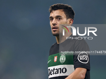 Pedro Goncalves of Sporting CP looks on during the UEFA Champions League match between Sporting CP and Manchester City at Jose Alvalade Stad...