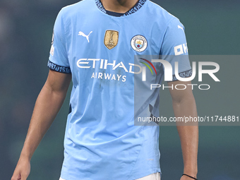 Jahmai Simpson-Pusey of Manchester City looks on during the UEFA Champions League match between Sporting CP and Manchester City at Jose Alva...