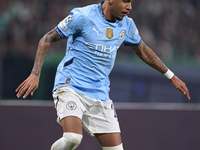 Savinho of Manchester City is in action during the UEFA Champions League match between Sporting CP and Manchester City at Jose Alvalade Stad...