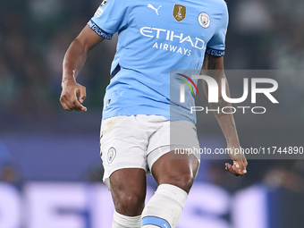 Manuel Akanji of Manchester City is in action during the UEFA Champions League match between Sporting CP and Manchester City at Jose Alvalad...