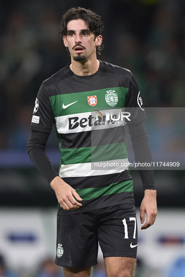 Francisco Trincao of Sporting CP looks on during the UEFA Champions League match between Sporting CP and Manchester City at Jose Alvalade St...