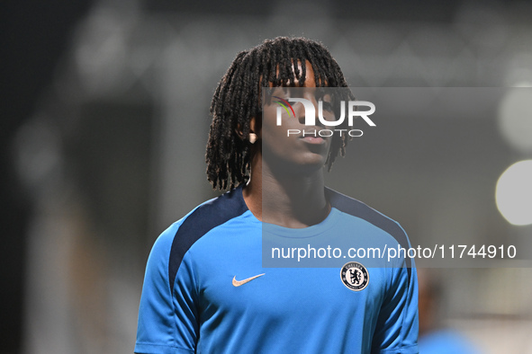 Shumaira Mheuka (76 Chelsea) warms up during the EFL Trophy match between Cambridge United and Chelsea Under 21s at the Cledara Abbey Stadiu...