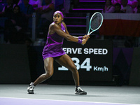 RIYADH, SAUDI ARABIA - NOVEMBER 05: Coco Gauff of USA during her match against Iga Swiatek of Poland, on day 4 of the 2024 WTA Finals, part...