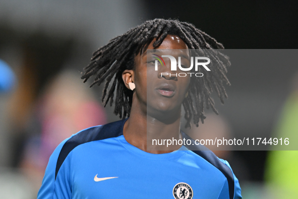 Shumaira Mheuka (76 Chelsea) warms up during the EFL Trophy match between Cambridge United and Chelsea Under 21s at the Cledara Abbey Stadiu...