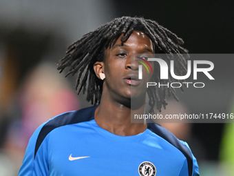 Shumaira Mheuka (76 Chelsea) warms up during the EFL Trophy match between Cambridge United and Chelsea Under 21s at the Cledara Abbey Stadiu...