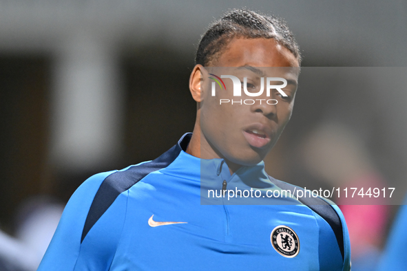 Ishe Samuels Smith (62 Chelsea) warms up during the EFL Trophy match between Cambridge United and Chelsea Under 21s at the Cledara Abbey Sta...