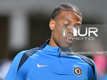 Ishe Samuels Smith (62 Chelsea) warms up during the EFL Trophy match between Cambridge United and Chelsea Under 21s at the Cledara Abbey Sta...