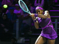 RIYADH, SAUDI ARABIA - NOVEMBER 05: Coco Gauff of USA during her match against Iga Swiatek of Poland, on day 4 of the 2024 WTA Finals, part...