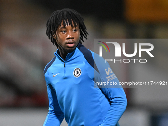 Reiss Russell Denny (61 Chelsea) warms up during the EFL Trophy match between Cambridge United and Chelsea Under 21s at the Cledara Abbey St...