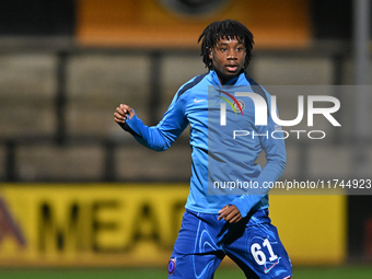 Reiss Russell Denny (61 Chelsea) warms up during the EFL Trophy match between Cambridge United and Chelsea Under 21s at the Cledara Abbey St...