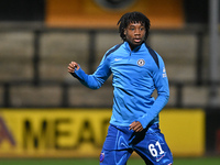 Reiss Russell Denny (61 Chelsea) warms up during the EFL Trophy match between Cambridge United and Chelsea Under 21s at the Cledara Abbey St...