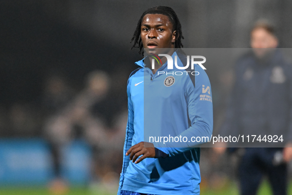 Donnell McNeilly of Chelsea warms up during the EFL Trophy match between Cambridge United and Chelsea Under 21s at the Cledara Abbey Stadium...