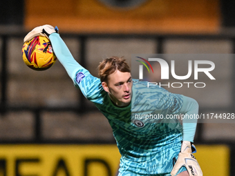 Goalkeeper Lucas Bergstrom (47 Chelsea) is in action during the EFL Trophy match between Cambridge United and Chelsea Under 21s at the Cleda...