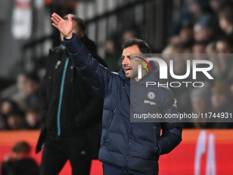 Manager Filipe Coelho, the manager of Chelsea Under 21, gestures during the EFL Trophy match between Cambridge United and Chelsea Under 21s...